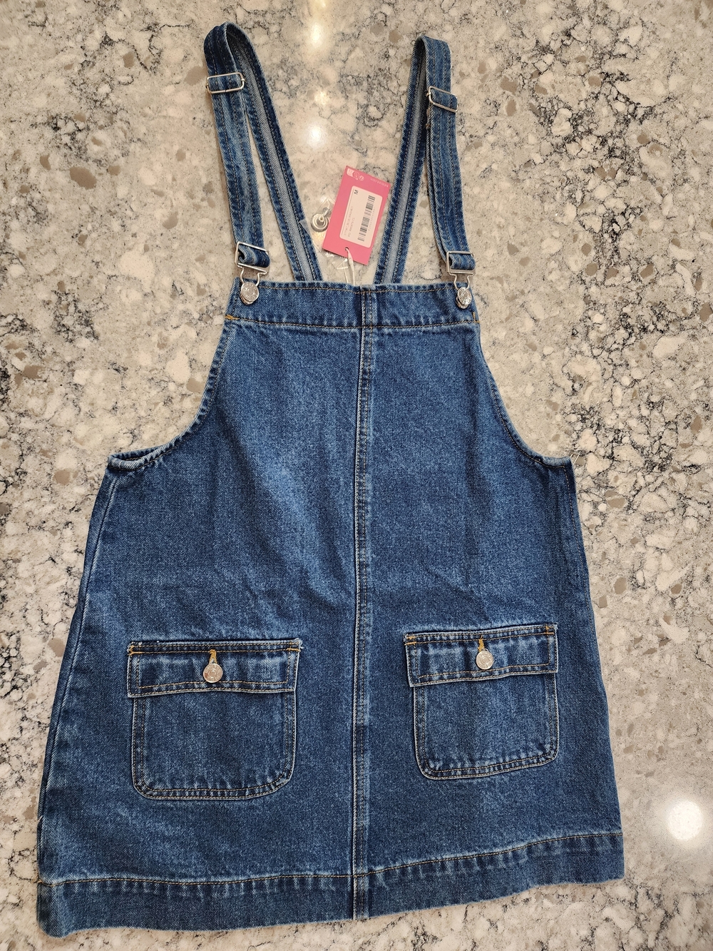 Edikted Blue Denim Mini Pinafore Dress